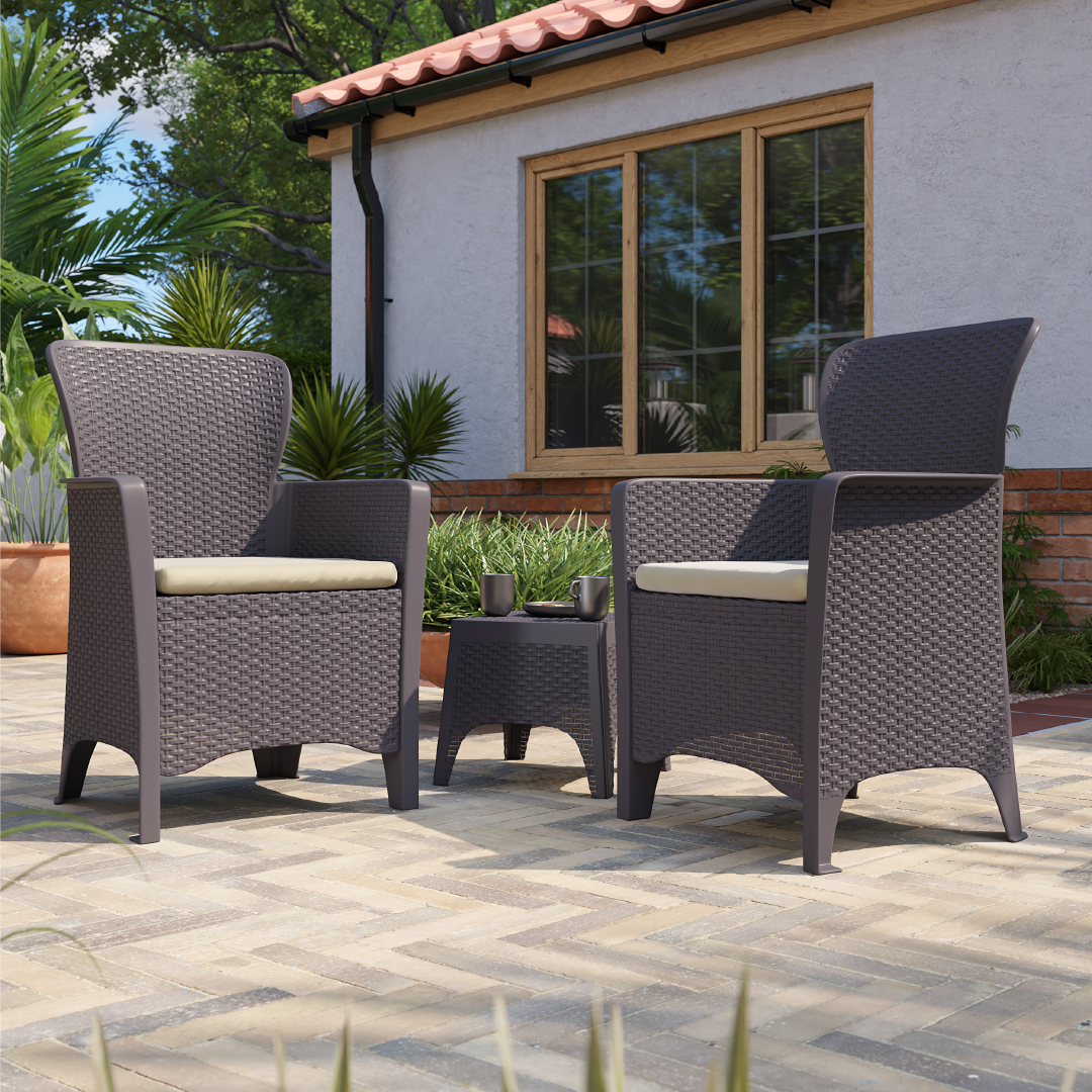 Click to view product details and reviews for 2 Seater Rattan Effect Balcony Set In Graphite With Cream Cushions.